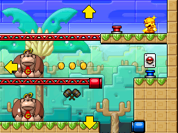 A screenshot of Room 8-7 from Mario vs. Donkey Kong 2: March of the Minis.
