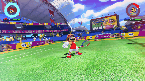 Mario performing the Blazing Wall Jump Special Shot from Mario Tennis Aces