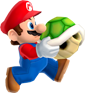 Mario carrying a koopa shell
