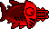 Sprite of a Chain-Saw Fish, from Virtual Boy Wario Land.