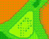 The green from Hole 18 of the Peach's Castle course from the Game Boy Color Mario Golf