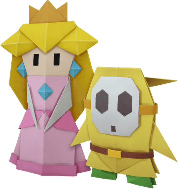 File:PMTOK Origami Peach and Origami Yellow Shy Guy Artwork.png
