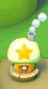 Screenshot of the Yellow Bonus Game House in Super Mario Run, It has been placed somewhere in the kingdom.