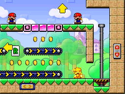 A screenshot of Room 1-7 from Mario vs. Donkey Kong 2: March of the Minis.