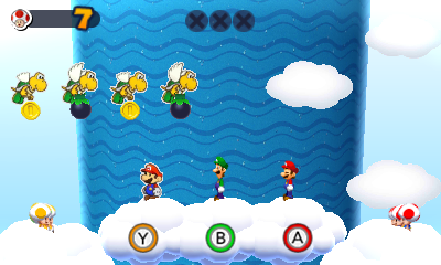 Group of Paper Koopa Paratroopas holding 2 Coins in Sky High Flyby mission of Mario & Luigi: Paper Jam.