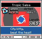The shelf sprite of one of Jimmy T's records (Tropic Salsa) in the game WarioWare: D.I.Y., as it appears on the top screen.