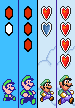 The Health Meter from Super Mario Bros. 2 and its Super Mario All-Stars remake, and Luigi sprites to reflect its status.