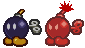 Bob-omb and Red Bob-Omb and how they appear in Paper Mario.