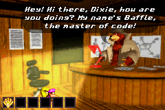 Baffle in his code room in Donkey Kong Country 3 for the Game Boy Advance.