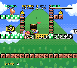 Gameplay screenshot of the Super Famicom video game Mario & Wario