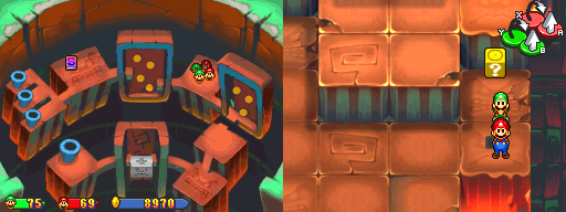 Third block in Thwomp Caverns of the Mario & Luigi: Partners in Time.