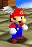 Wing Mario in the Tower of the Wing Cap of Super Mario 64