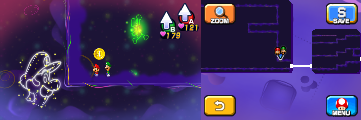 Mario and Luigi a 50-Coin in Dream's Deep accessed by Dreamy Pi'illo Castle accessed by the Dreampoint of Mario & Luigi: Dream Team.