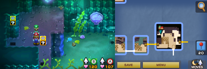 Fourth and fifth blocks in Gwarhar Lagoon of Mario & Luigi: Superstar Saga + Bowser's Minions.