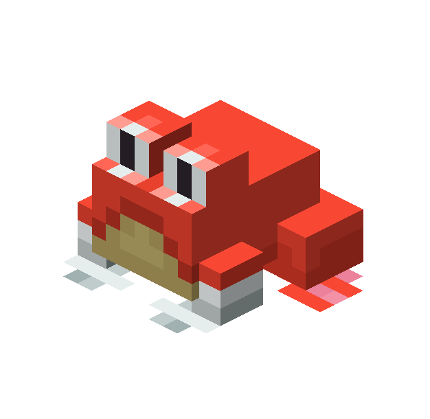 A red Kleptoad as a warm frog in Minecraft