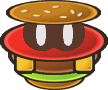 A later unfinished sprite of the hamburger Spinia. It and its rainbow counterpart, Spania, are named c_lp_hannya in the coding.