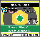 The shelf sprite of one of Orbulon's records (Nature Noise) in the game WarioWare: D.I.Y., as it appears on the top screen.