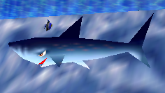 Screenshot of a Sushi from Super Mario 64.