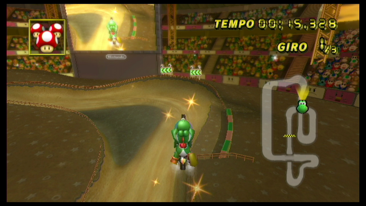 Yoshi, on a Mach Bike, performing a different "high down" trick.
