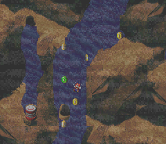 Third Frog Coin on the waterfall section of Midas River of Super Mario RPG: Legend of the Seven Stars.