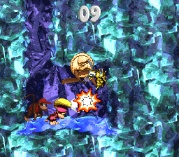 Diddy and Dixie find the Kremkoin of the second Bonus Level in Arctic Abyss.