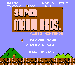 The title screen of Super Mario Bros.