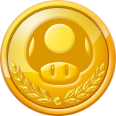A gold 1-Up Rally medal in New Super Mario Bros. U