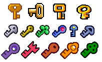 Keys from various Super Mario games.