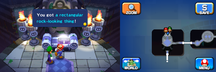 Mario picking up the pillow form of Prince Dreambert in Pi'illo Castle of Mario & Luigi: Dream Team.