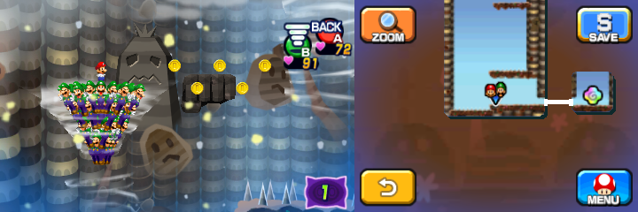 Mario and Luiginoids (in the shape of a cone) near 5 Coins in Dreamy Mount Pajamaja accessed by the third Pink Pi'illo of Mario & Luigi: Dream Team.