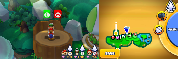 Second and third blocks in Gloomy Woods of Mario & Luigi: Paper Jam.