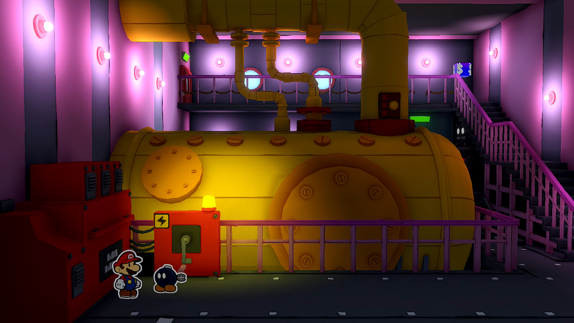 Mario and Bob-omb restore the ship engine