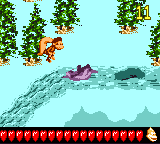 Dixie Kong in the second Bonus Level of Tundra Blunda in Donkey Kong GB: Dinky Kong & Dixie Kong