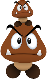 Grand Goomba and Goomba, appearing in Super Mario Galaxy.