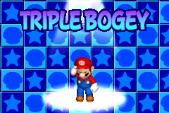 Mario receiving a triple bogey in Mario Golf: Advance Tour
