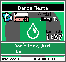 The shelf sprite of one of Jimmy T's records (Dance Fiesta) in the game WarioWare: D.I.Y., as it appears on the top screen.