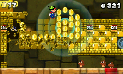 Mario, causing a chain reaction with POW Blocks in World 2-3