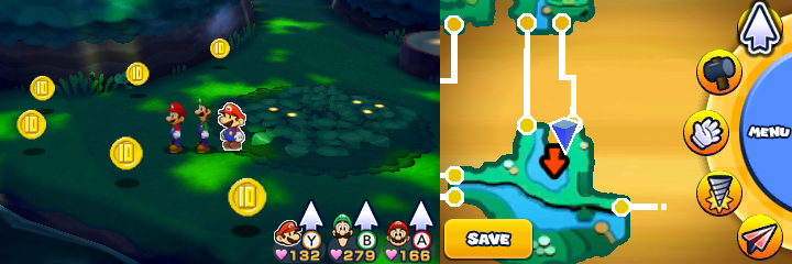 Group near 6 10-Coins in Gloomy Woods of Mario & Luigi: Paper Jam.