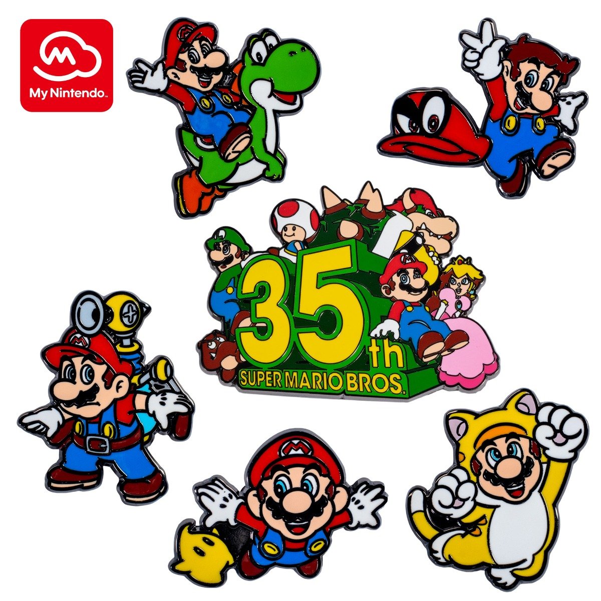 File:SMB 35th Anniversary Pins 2.jpg - Super Mario Wiki, The Mario ...