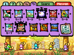 World 5 level select in Yoshi's Island DS.