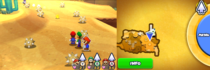 Group near a dropped Coin in Catch Nabbit! mission of Mario & Luigi: Paper Jam.