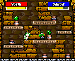 Yoshi and Bandit ready to fire at each other in Watermelon Seed Spitting Contest.