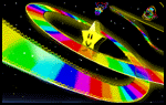The icon for Rainbow Road, from Mario Kart 64.