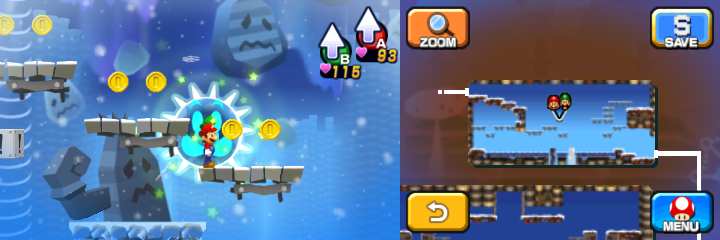 Mario and Luigi near 6 Coins in Dreamy Mount Pajamaja accessed by a Dreampoint found at the peak of the real world mountain of Mario & Luigi: Dream Team.