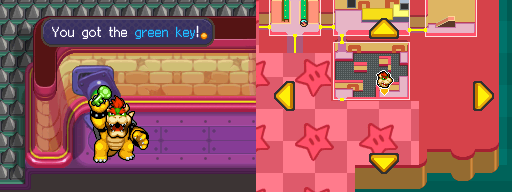 Bowser picking up the Green Key from a destroyed Fafwulcopter in Peach's Castle of Mario & Luigi: Bowser's Inside Story.