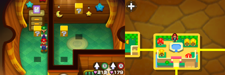 Blocks 36 to 38  in Toad Town of Mario & Luigi: Bowser's Inside Story + Bowser Jr.'s Journey.