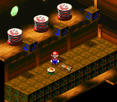 Mario finding a Flower in the second puzzle room of Sunken Ship of Super Mario RPG: Legend of the Seven Stars.