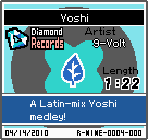 The shelf sprite of one of 9-Volt's records (Yoshi) in the game WarioWare: D.I.Y., as it appears on the top screen.