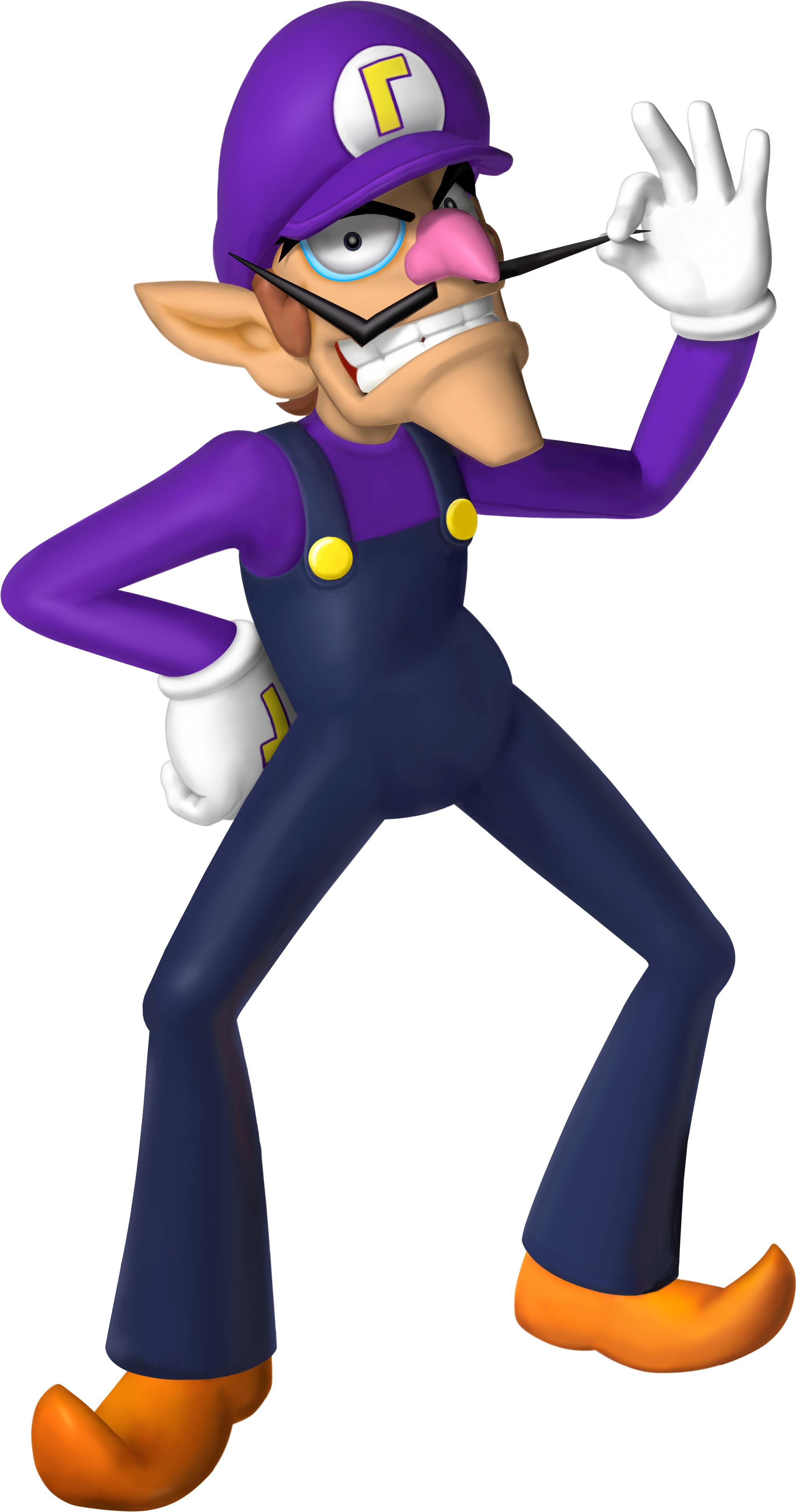 Artwork of Waluigi for Mario Party 6 (reused for Dance Dance Revolution: Mario Mix, Mario Party 7, Mario & Sonic at the Olympic Games and Mario Kart Wii)