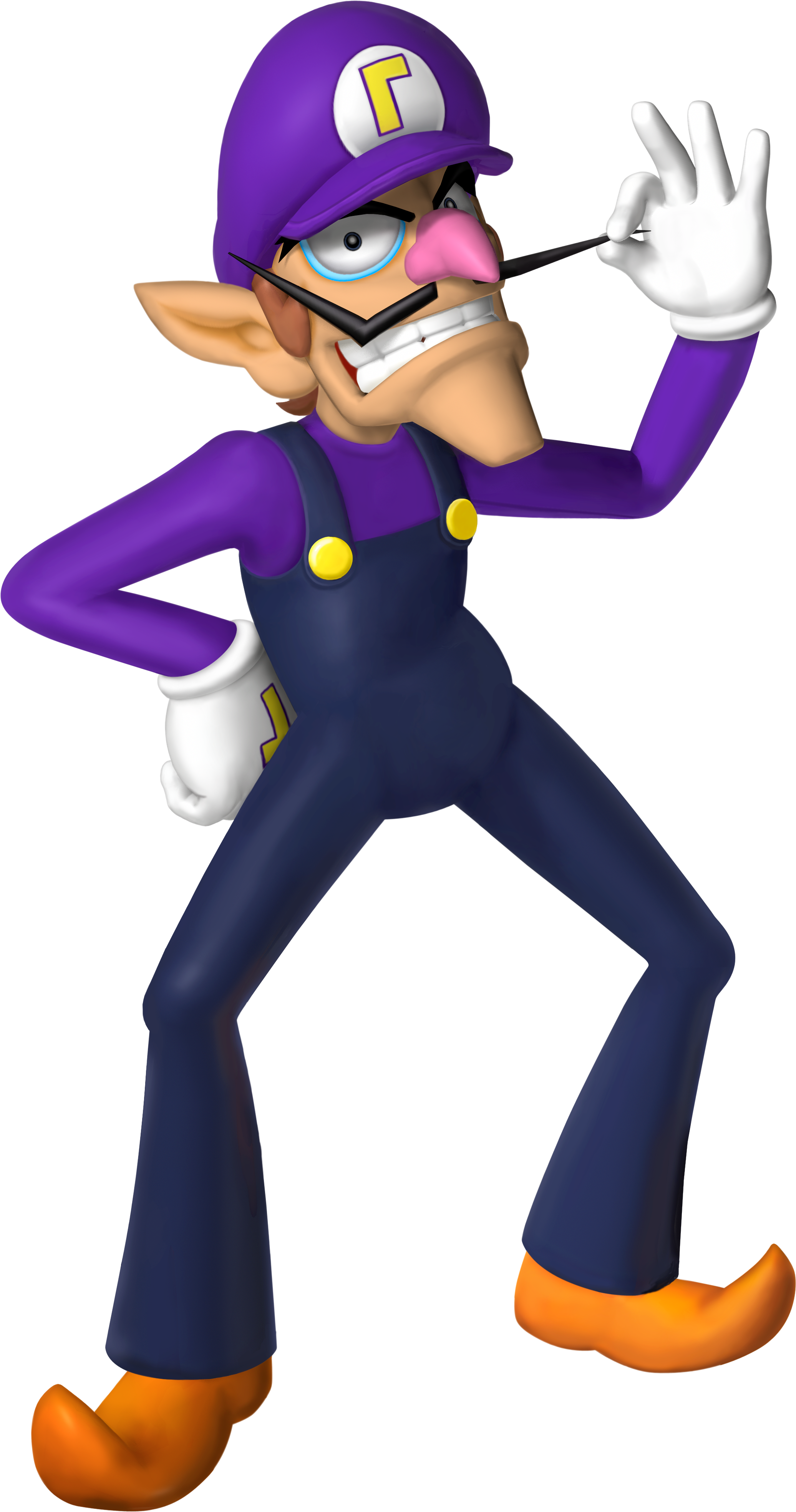 Artwork of Waluigi for Mario Party 6 (also used for Dance Dance Revolution: Mario Mix, Mario Party 7, Mario & Sonic at the Olympic Games and Mario Kart Wii)